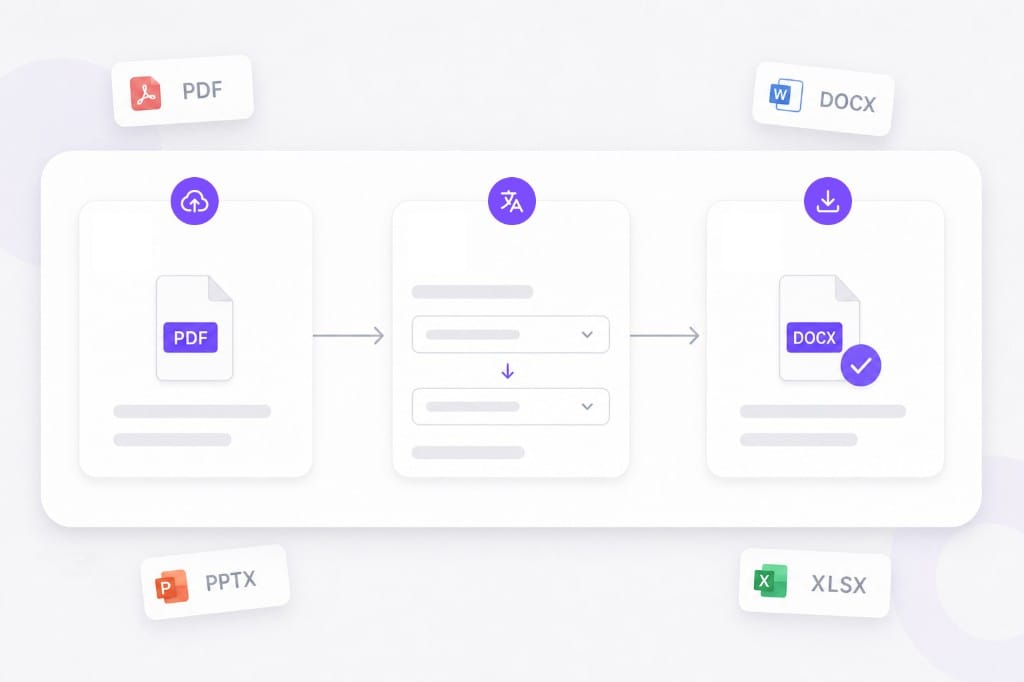 Ilustração de envio de PDF Word PPT Excel TXT ou SRT para traduzir online