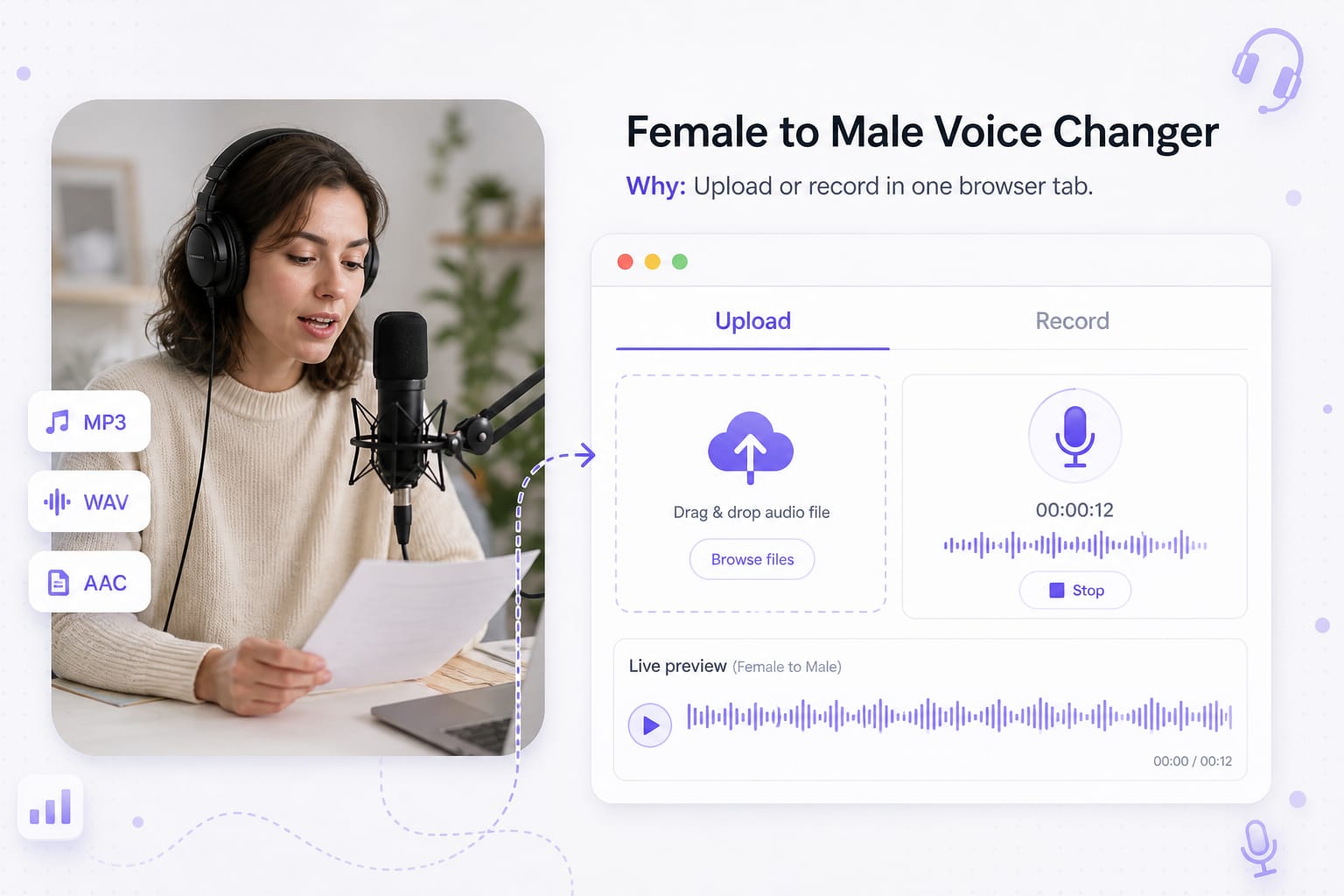 Voice changer female to male Natural explainer preset