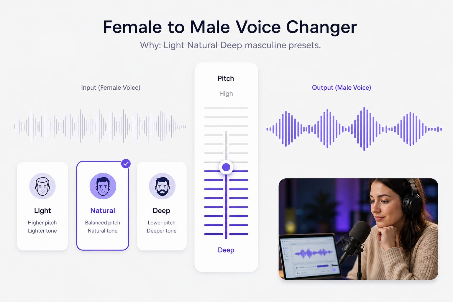 Female to male voice changer character VO presets