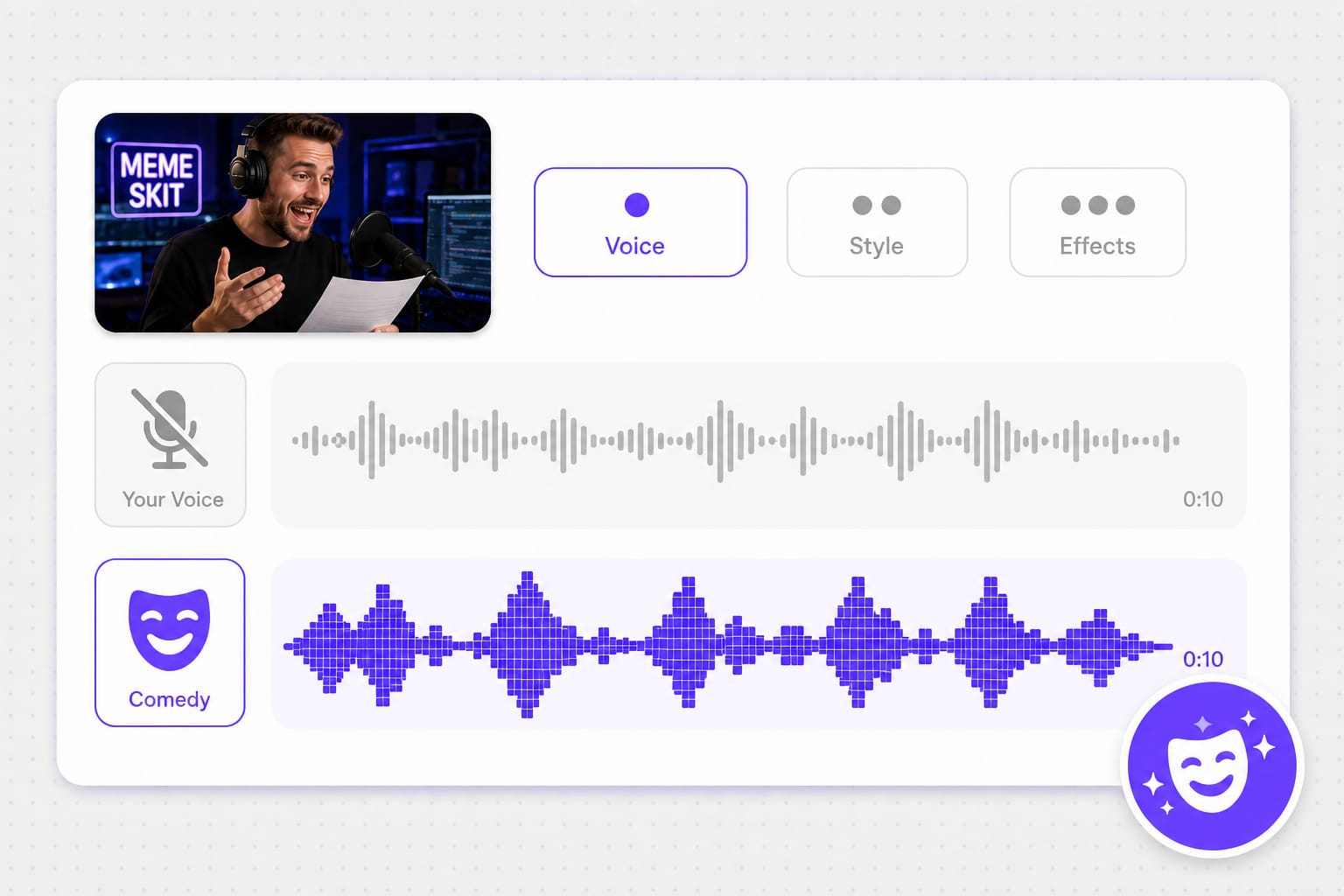 Voice changer funny record and retry workflow