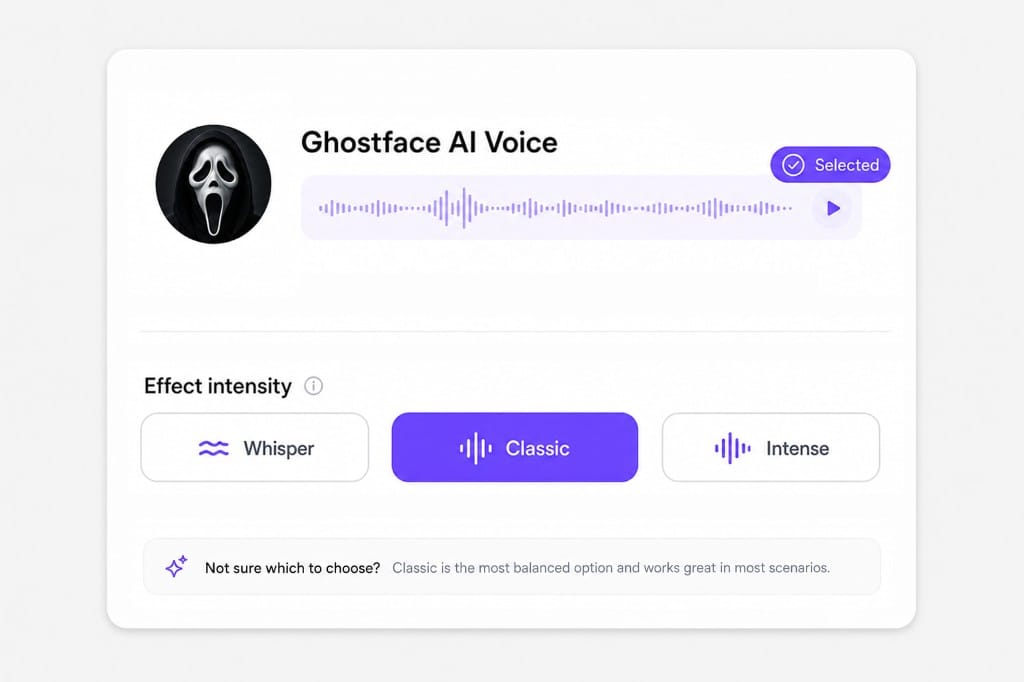 Ghostface voice changer AI horror reference voice picker