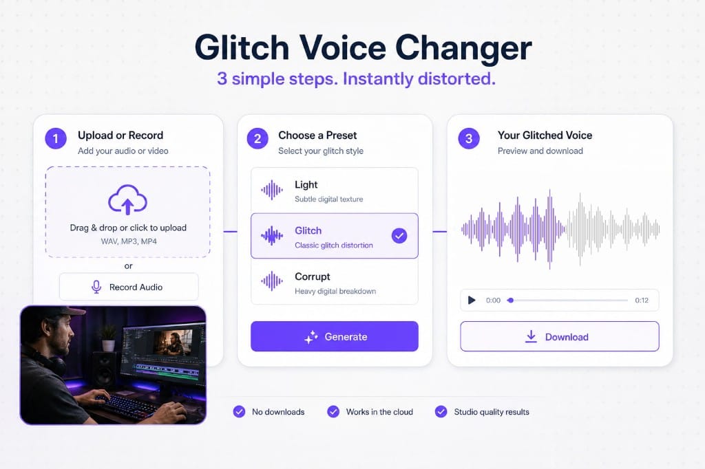 Glitch voice changer trim clip to glitch frame