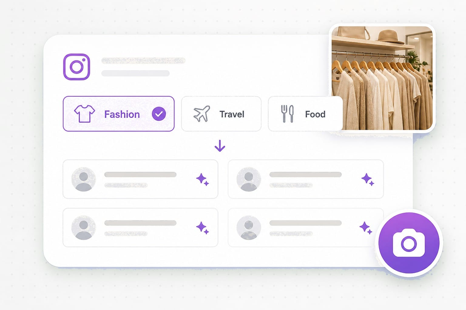 Instagram name generator category chips matching fashion and travel accounts