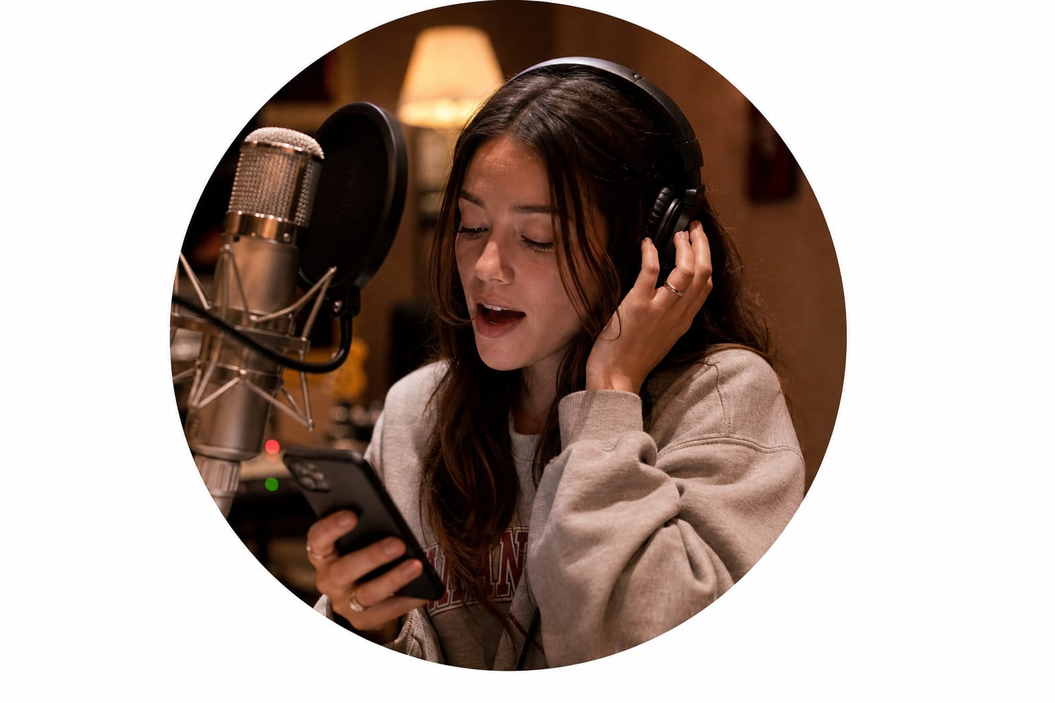 Singer learning harmonies from full mix