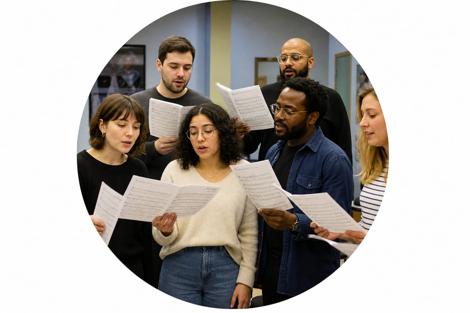 Vocal ensemble reviewing commercial song