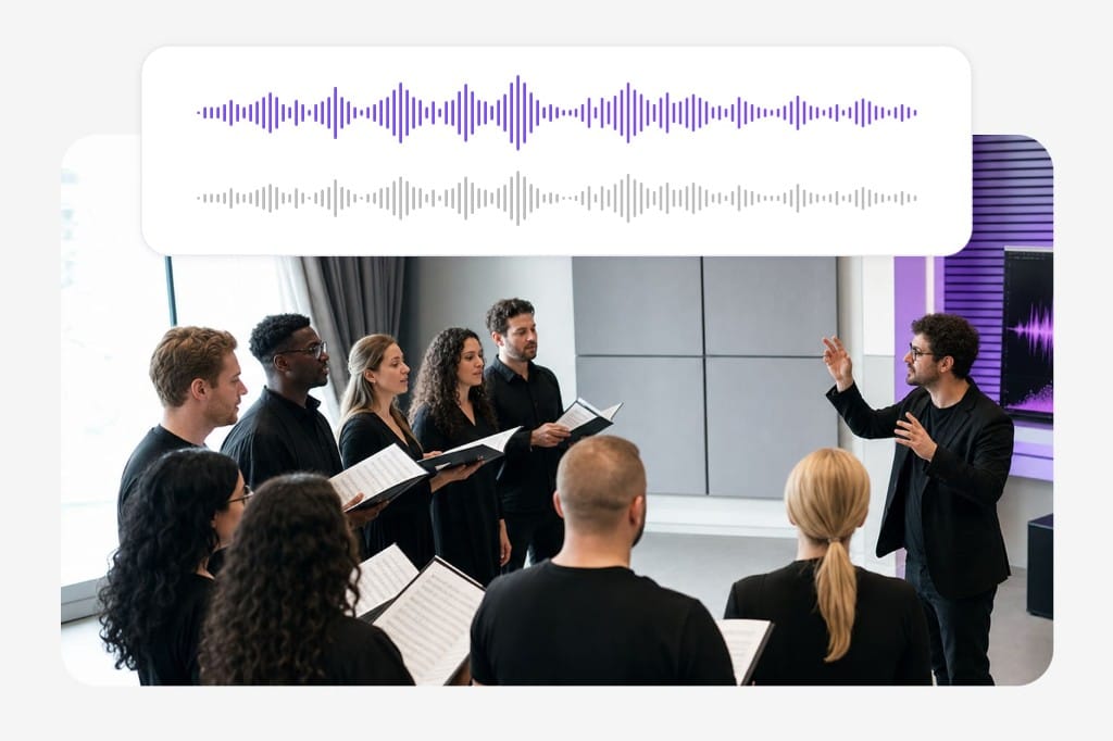 Choir rehearsal with isolated vocal stem