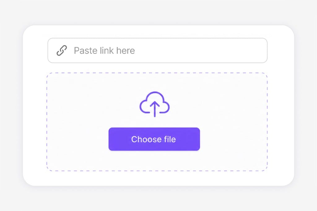 Paste link or choose M4A file upload interface illustration
