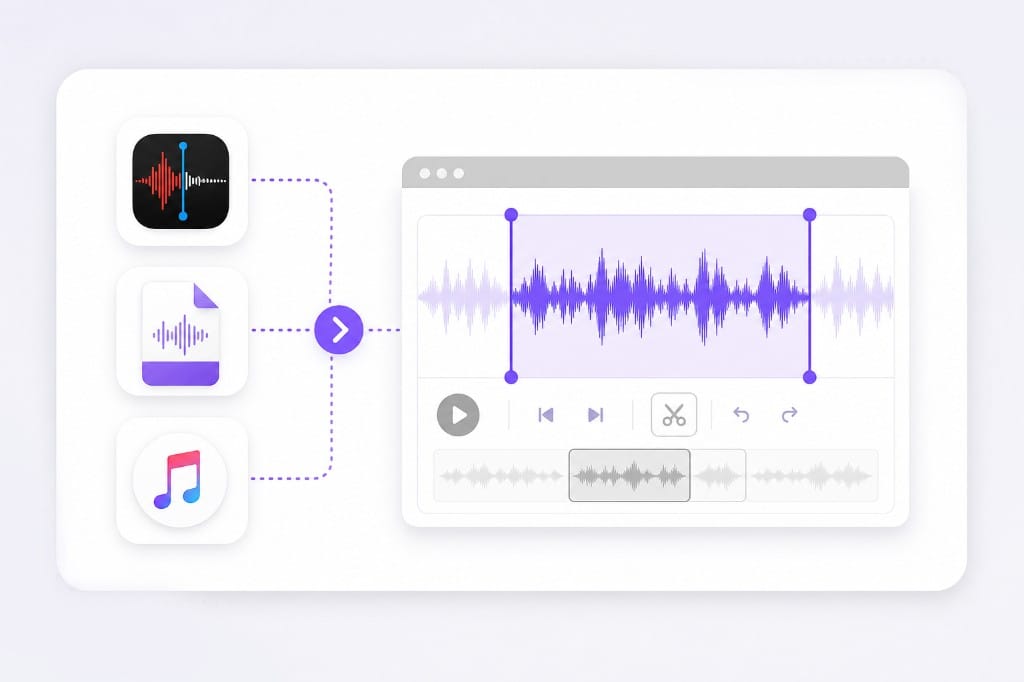iPhone voice memo and M4A AAC file trimming in browser illustration