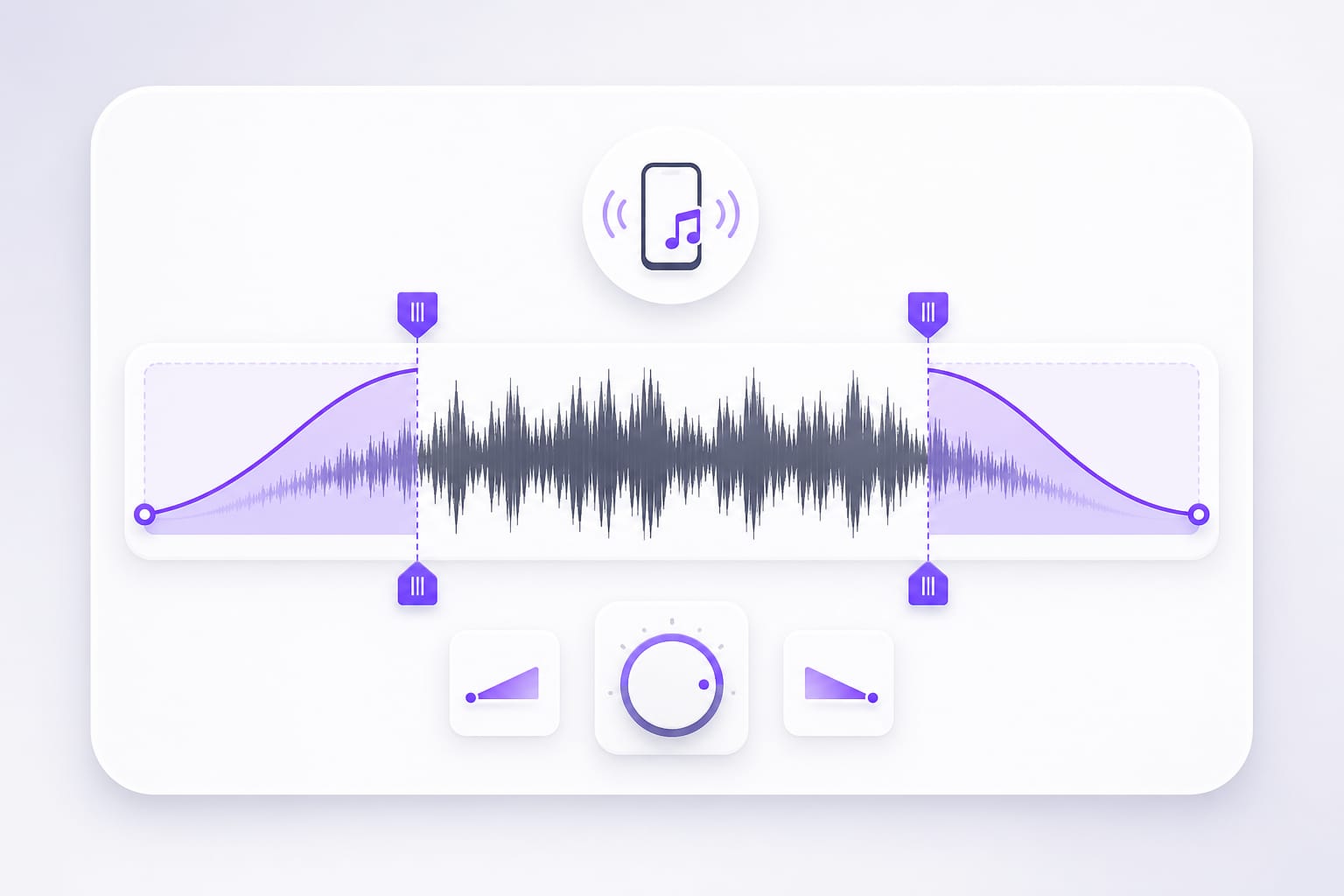Audio waveform with fade in and fade out for ringtone editing illustration