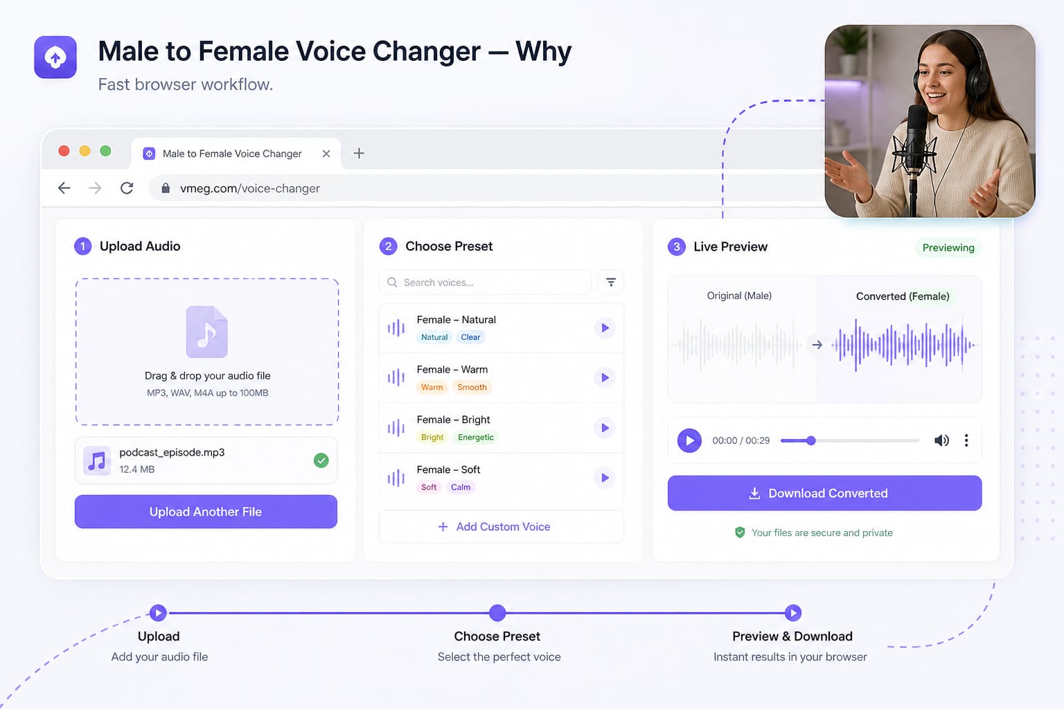 Voice changer male to female Natural preset dialogue