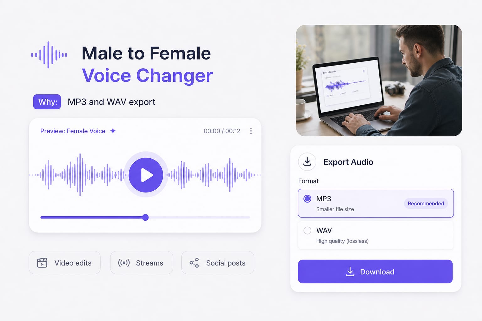Male to female voice changer browser processing