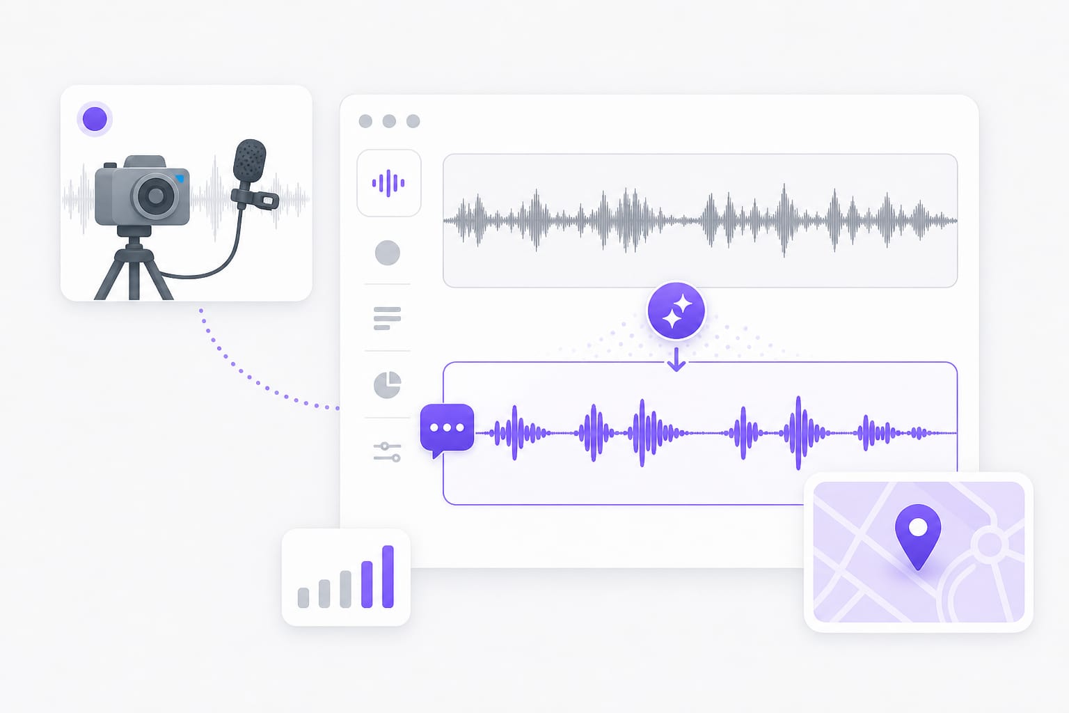 On-camera and field mic dialogue enhanced online