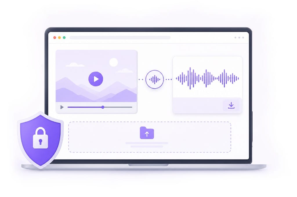 Laptop MP4 to MP3 conversion workflow illustration