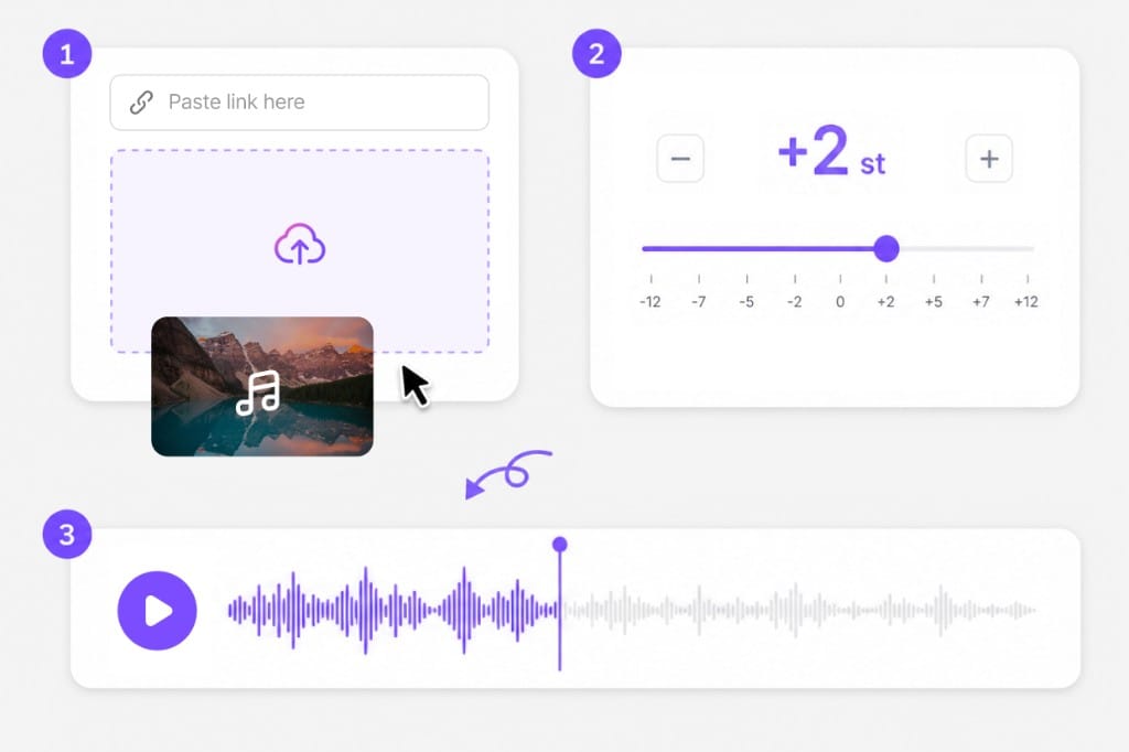 Upload a song, transpose music pitch, and export audio