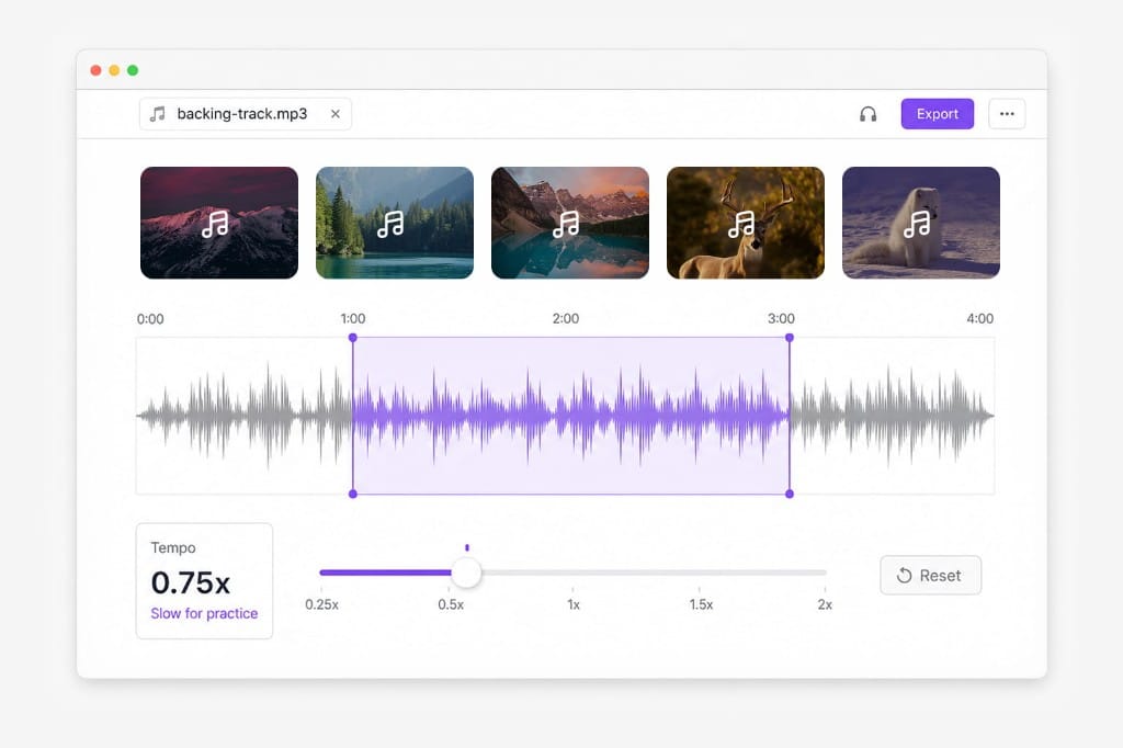 Music speed changer with tempo slider and waveform for song practice