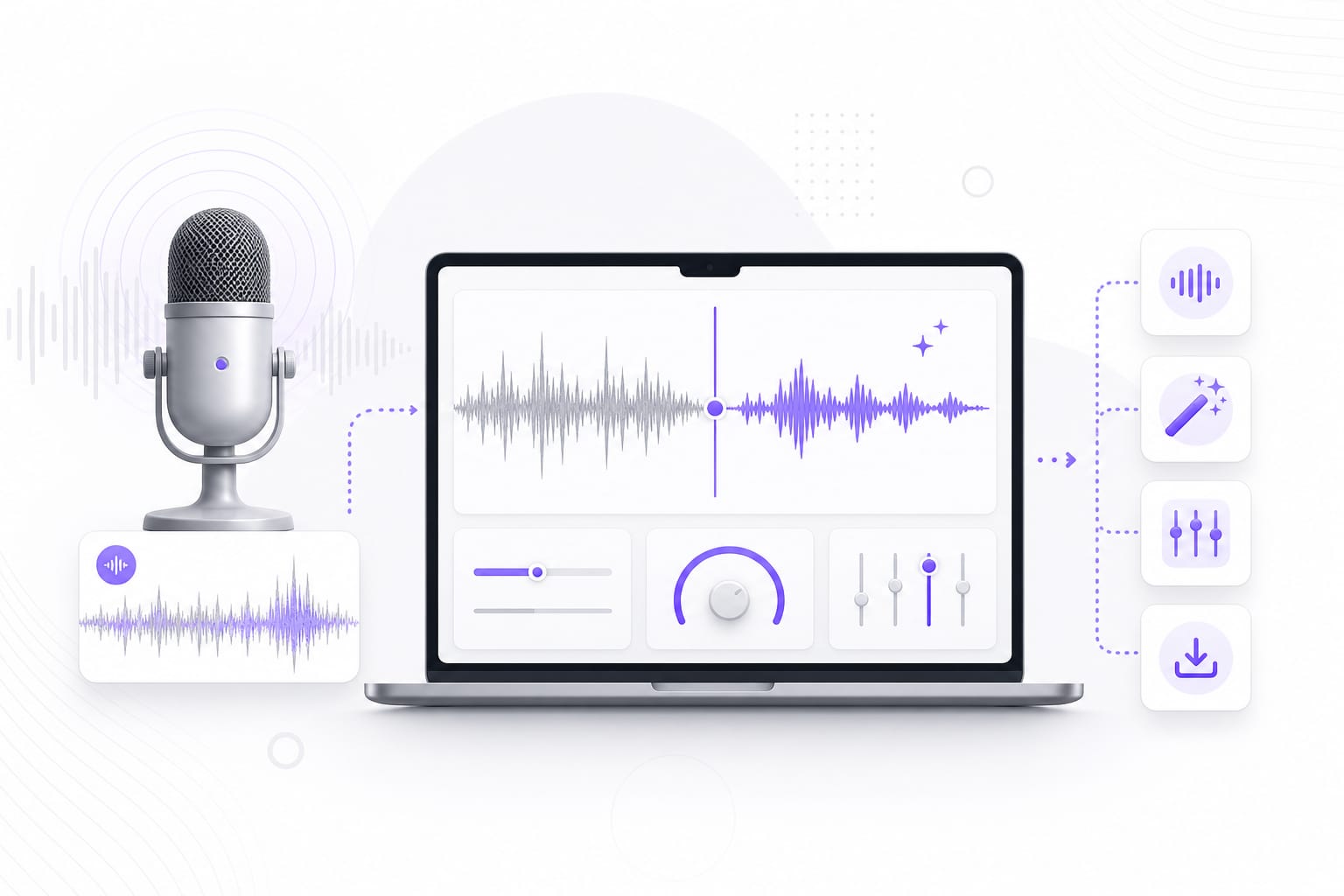 Podcast and creator audio cleanup workflow illustration