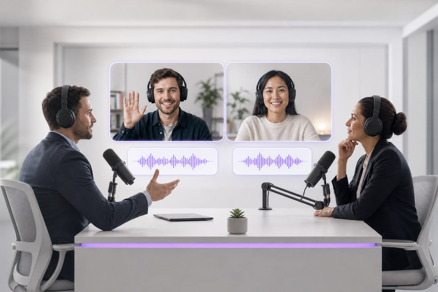 Podcast dialogue with reduced room tone