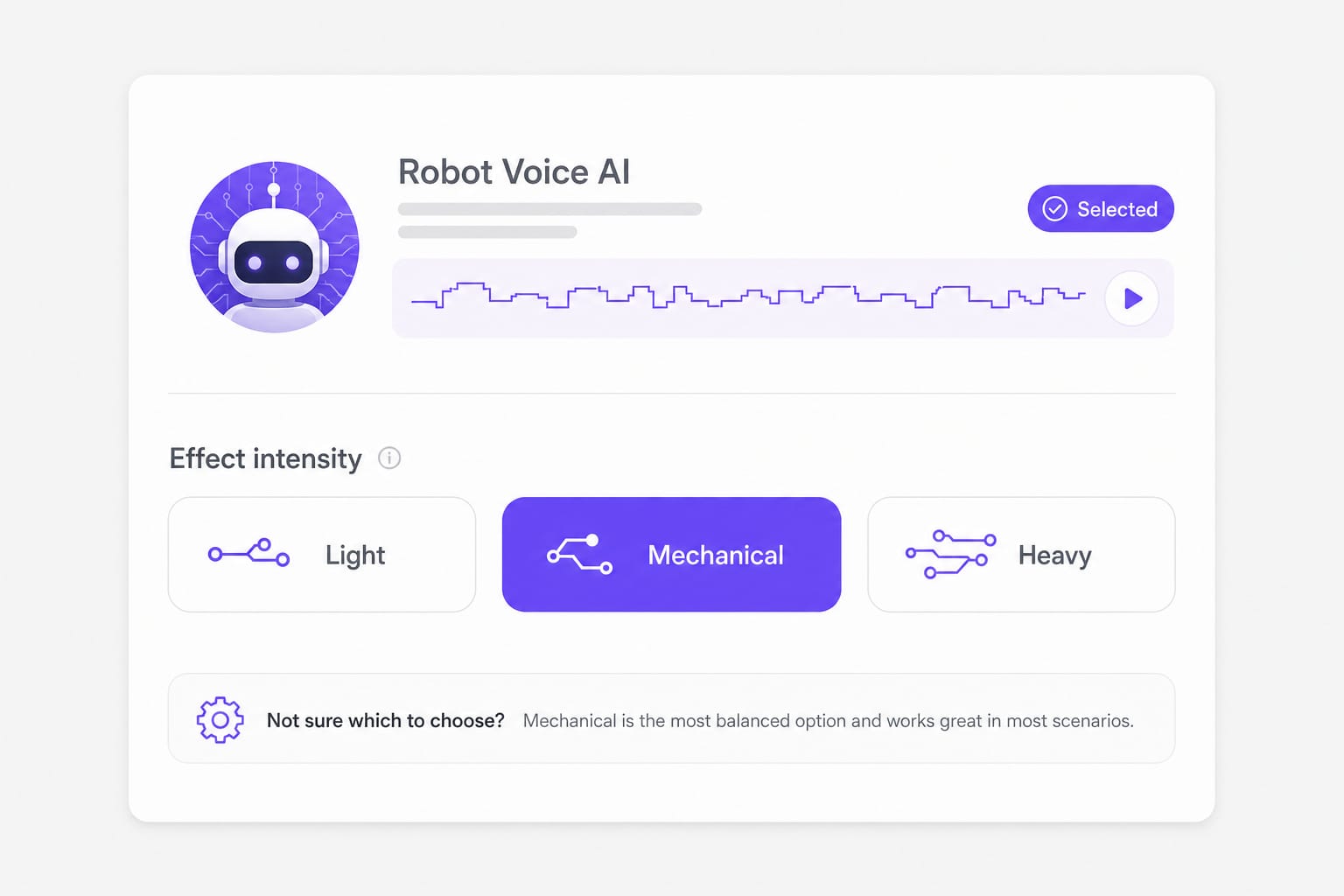 Robotic voice changer Light Mechanical Heavy presets