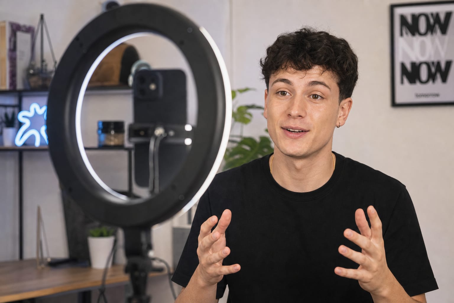 Creator filming vertical social media video on phone