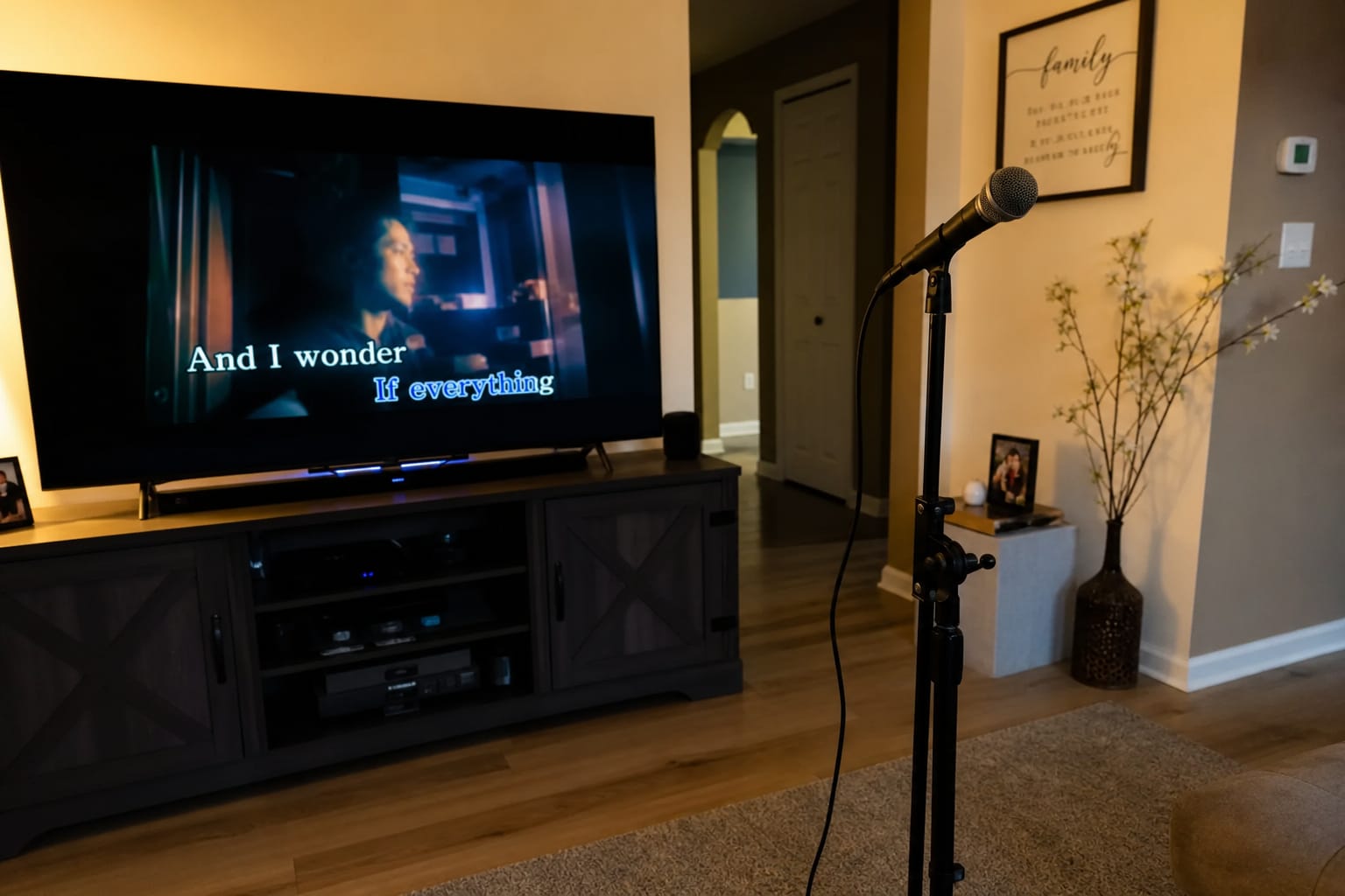 Karaoke setup with YouTube music video on screen