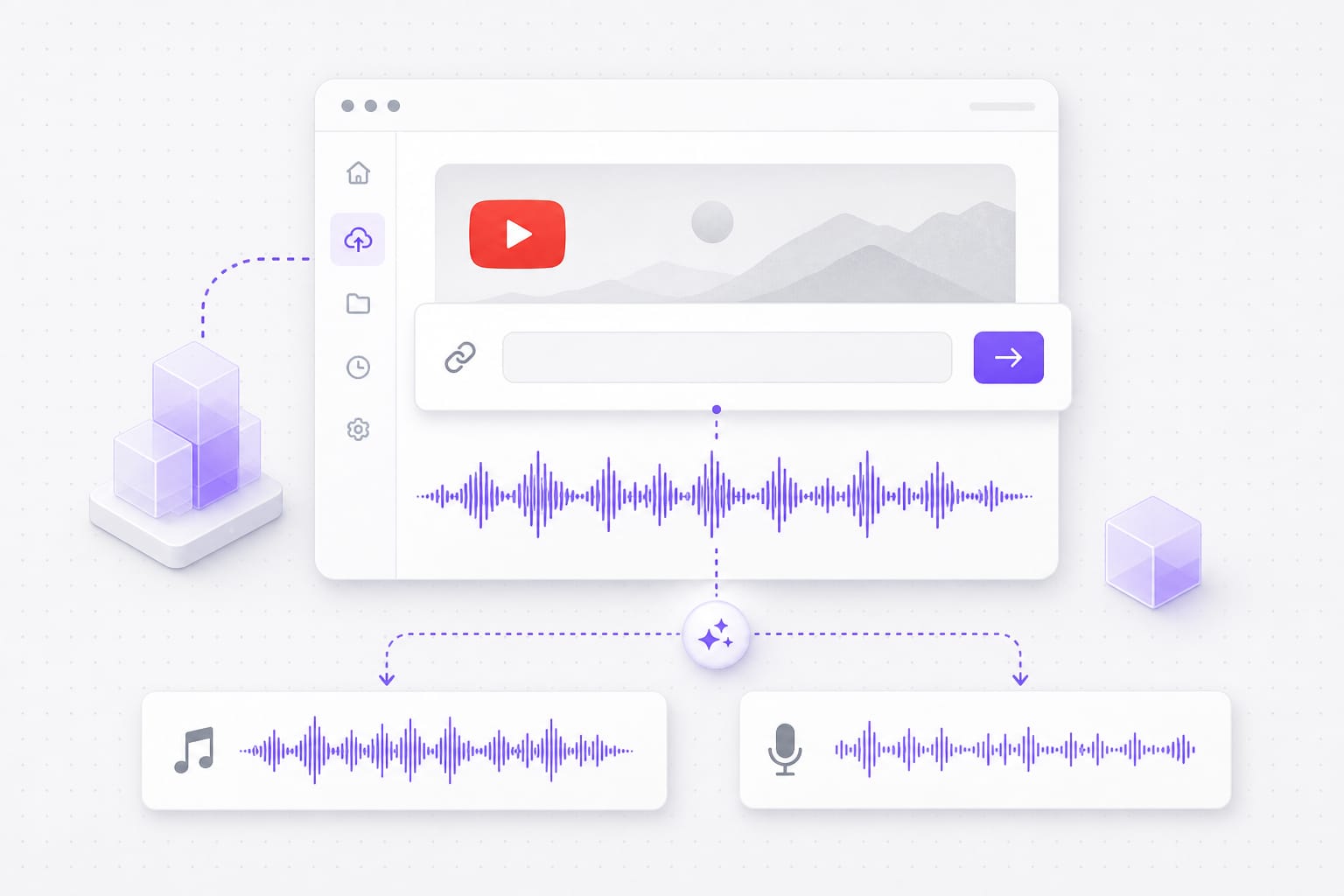 YouTube URL import for audio stem separation workflow