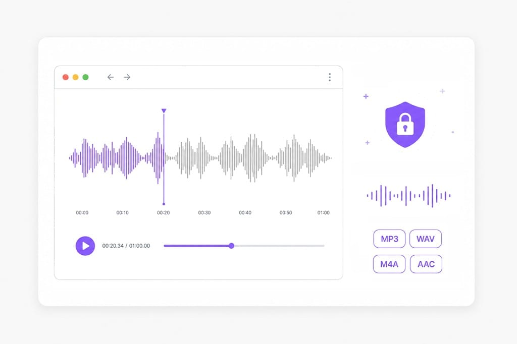 Browser-based silence remover with private preview and export formats illustration