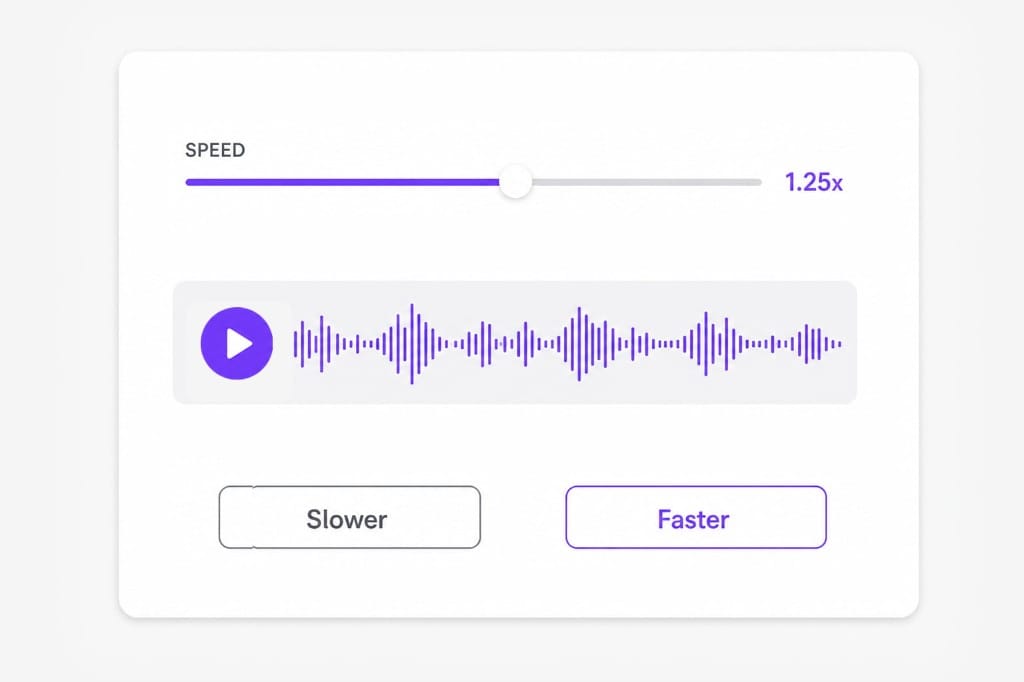 Adjust audio speed with slider and waveform preview illustration