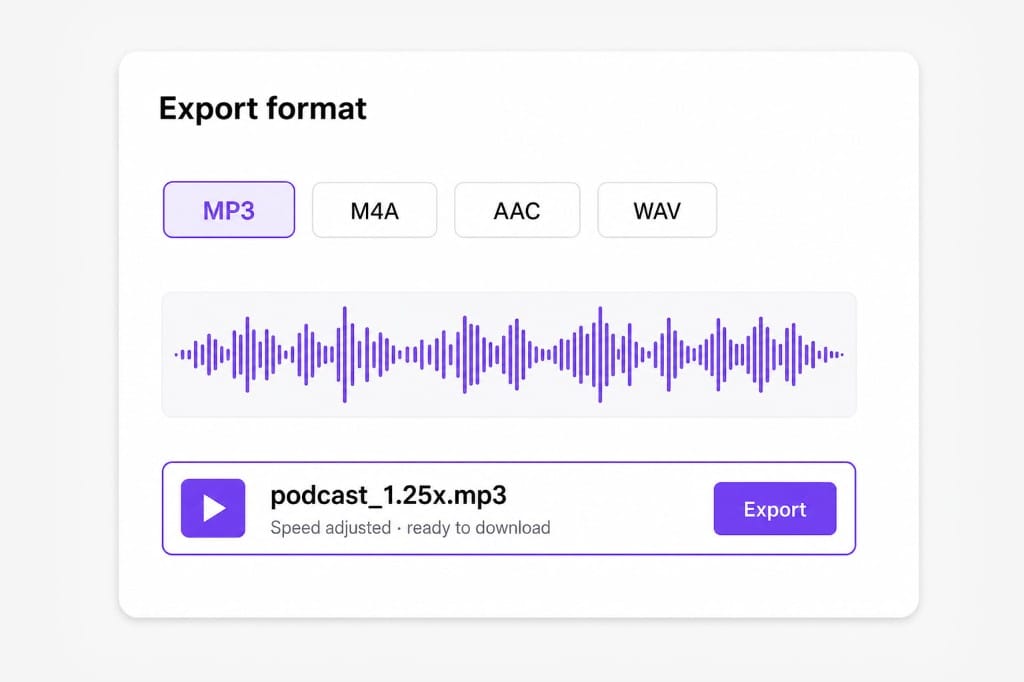 Export speed-adjusted audio in multiple formats illustration