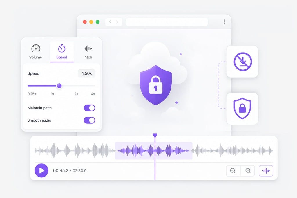Free browser-based audio speed editing with no install illustration