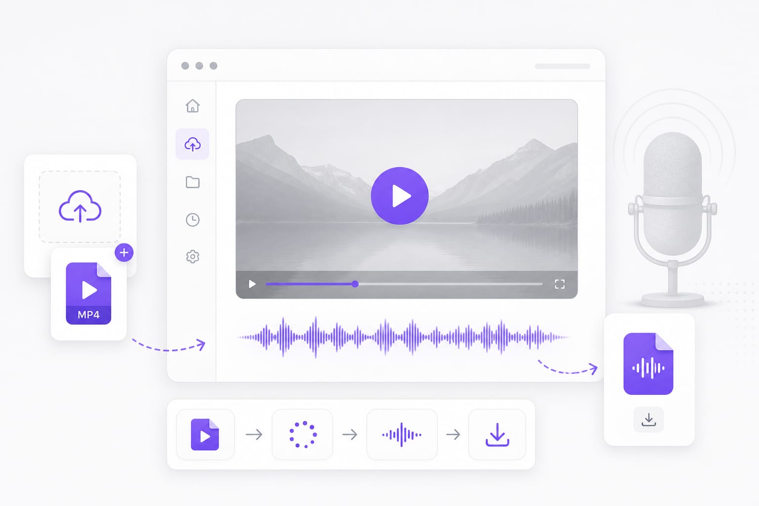 MP3 MP4 and WAV files feeding into stem splitter workflow