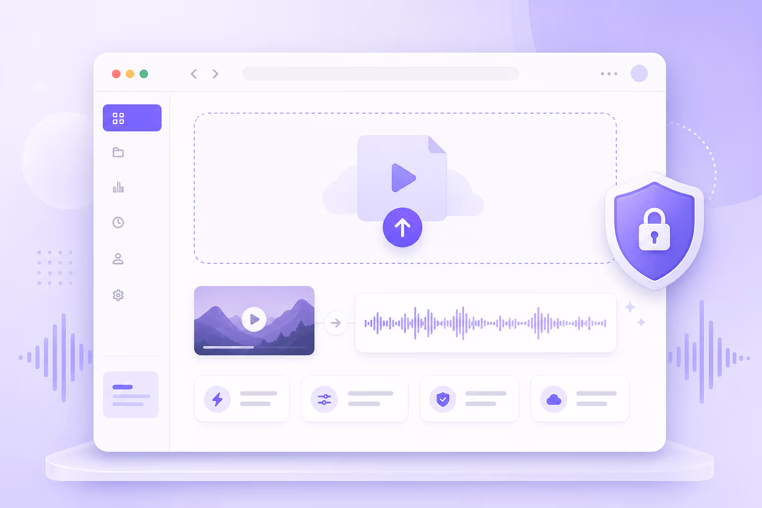 Video to audio extraction workflow UI mockup