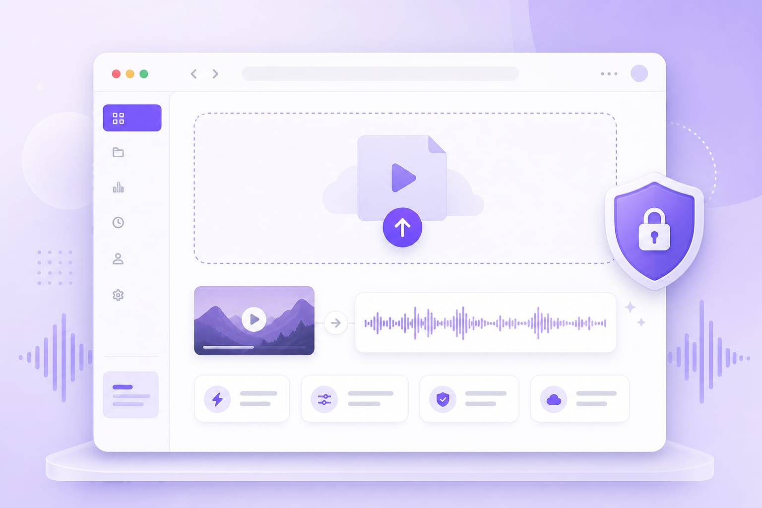 Video to audio extraction workflow UI mockup