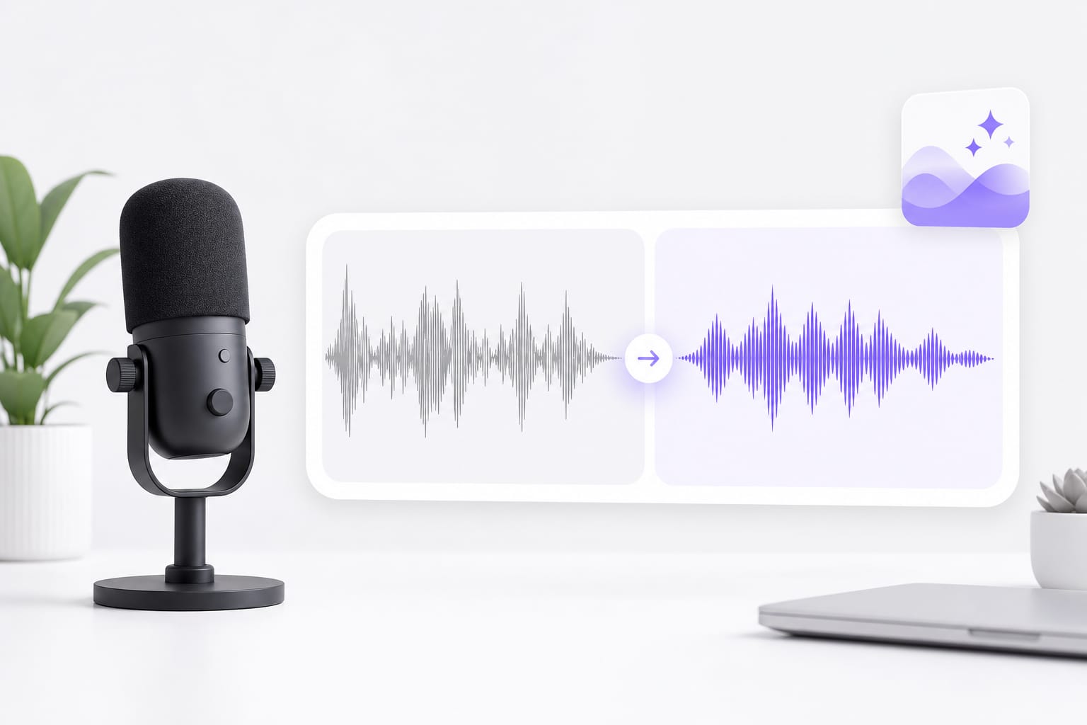 Podcast host with enhanced vocal waveform