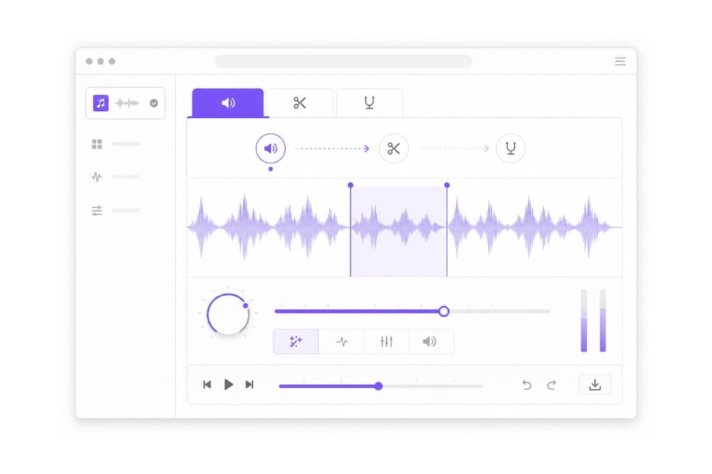 Trim, volume, and pitch tabs in one audio editor session
