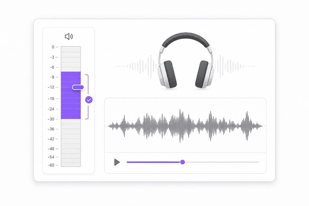 Safe volume preview with level meter before clipping distortion