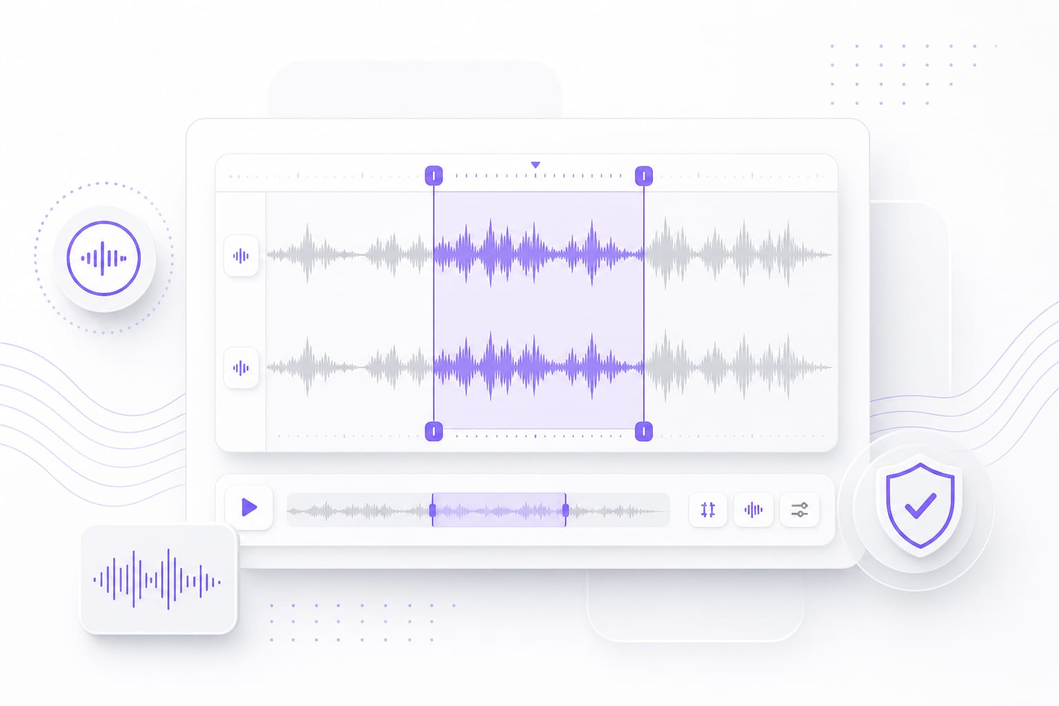 Illustrazione della selezione di ritaglio della forma d'onda WAV senza perdite con esportazione di audio non compresso