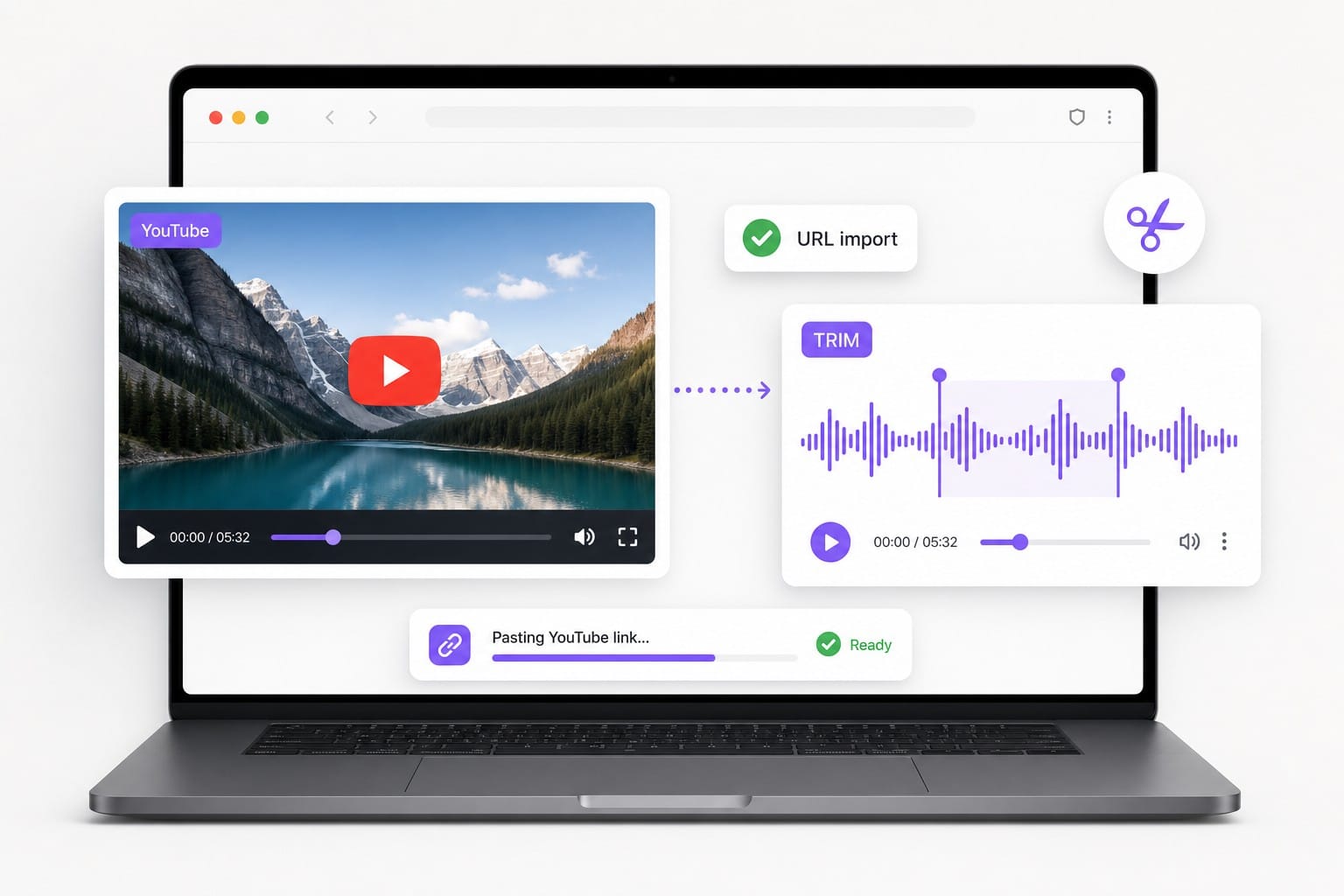 YouTube link import for browser audio trimming