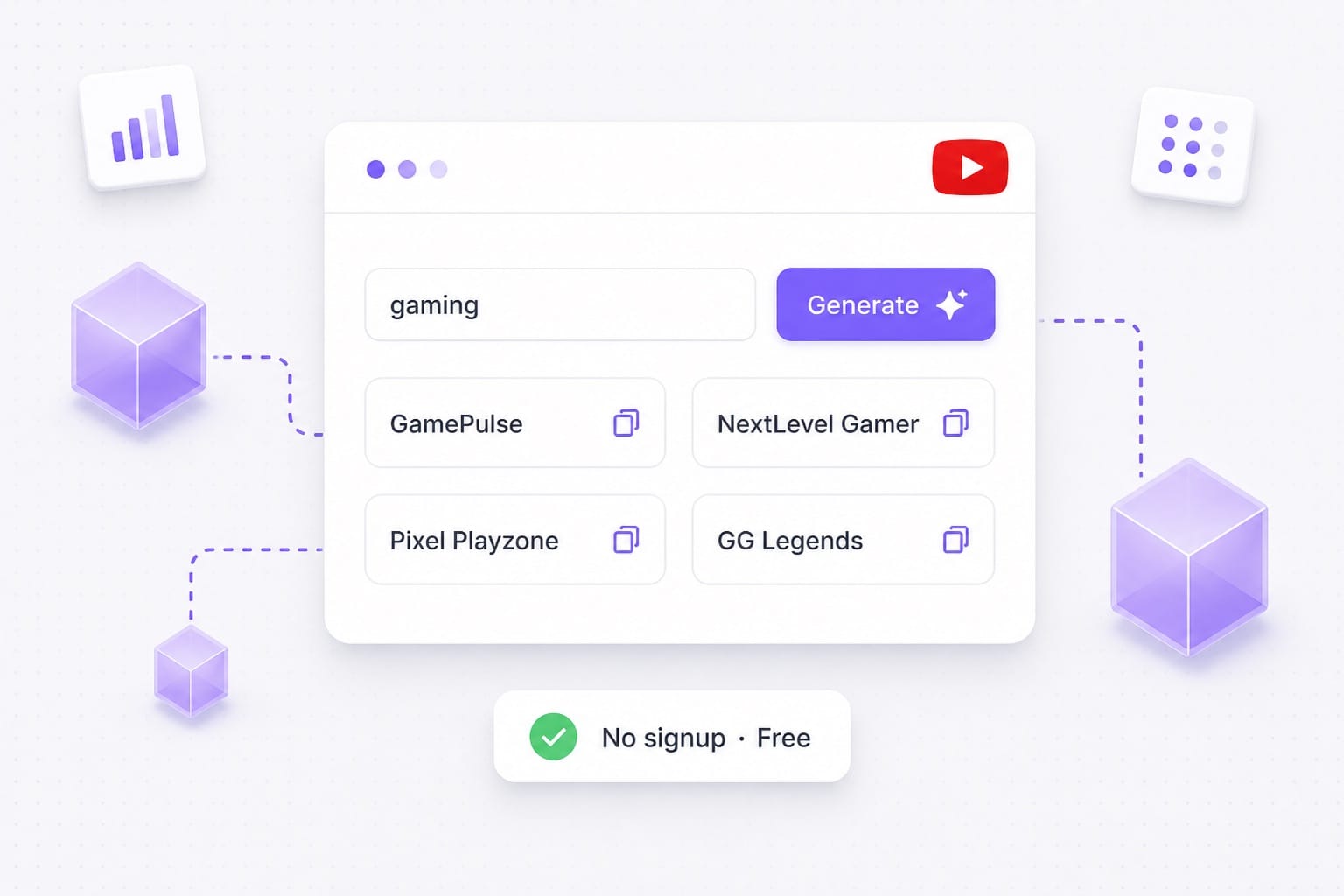 Free online youtube name generator with copy button and no signup
